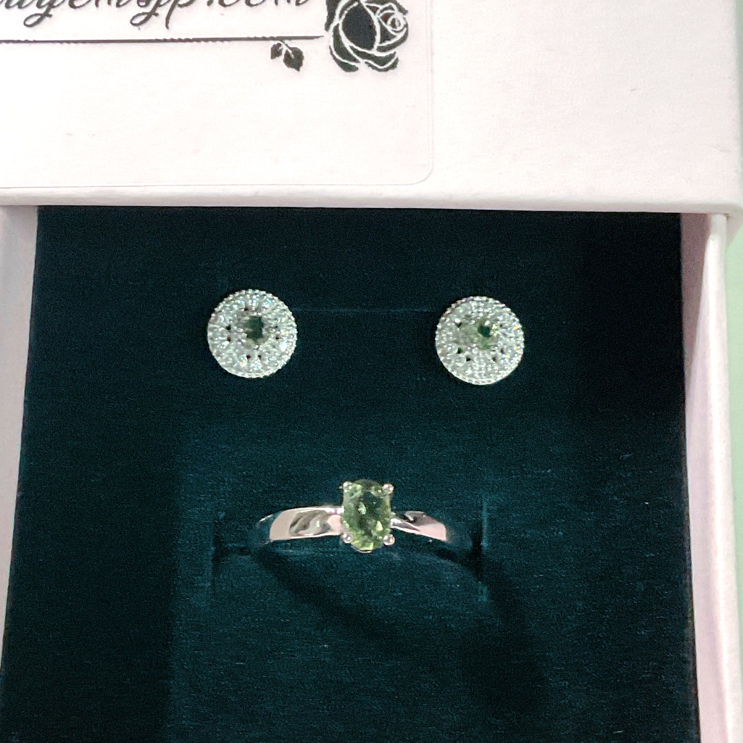 Natural MOLDAVITE s925 settings Ring + Earrings