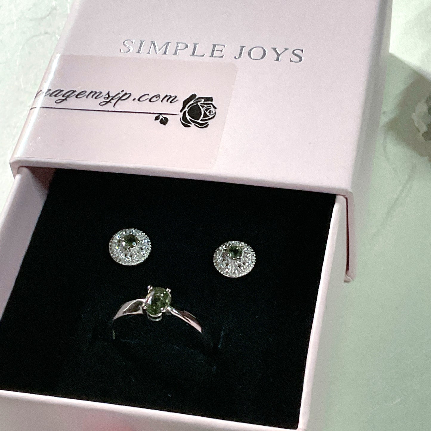 Natural MOLDAVITE s925 settings Ring + Earrings