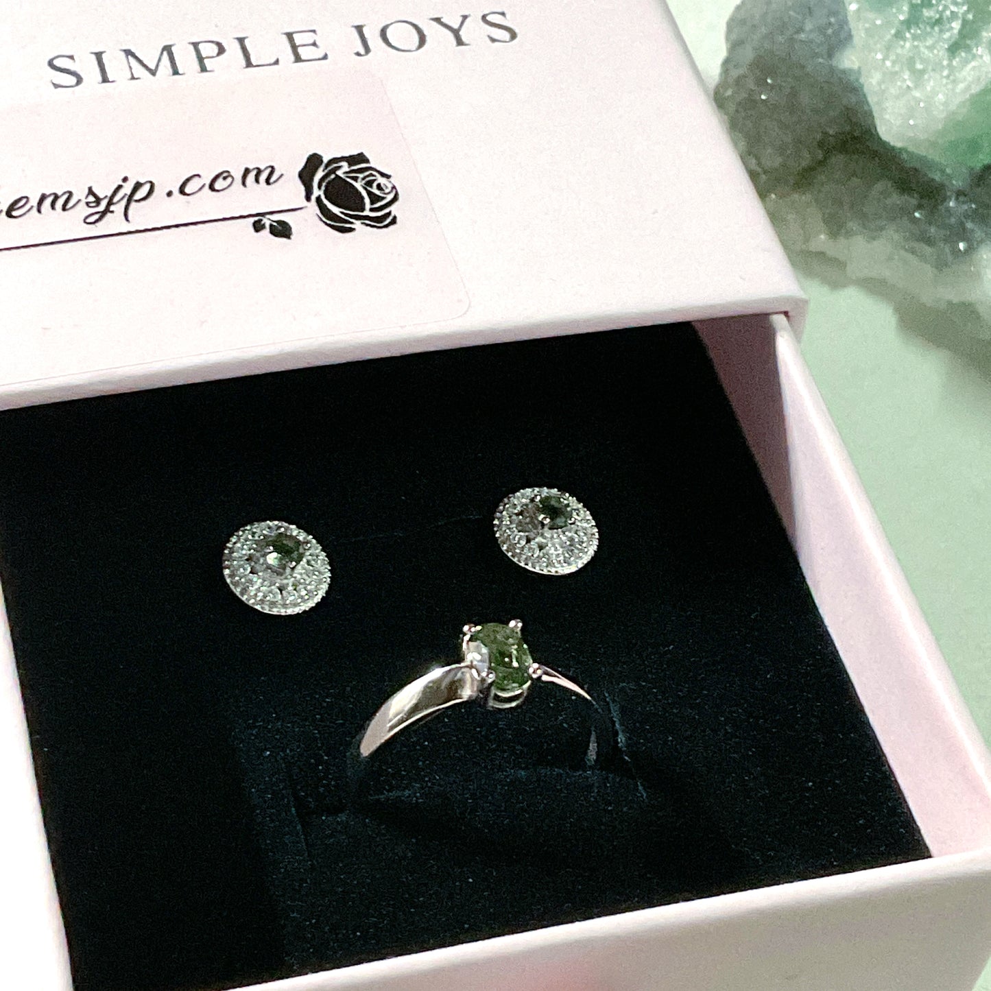Natural MOLDAVITE s925 settings Ring + Earrings