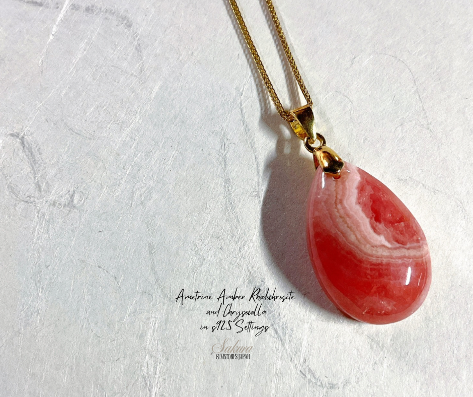 Rhodochrosite Drop Pendant / s925 Necklace