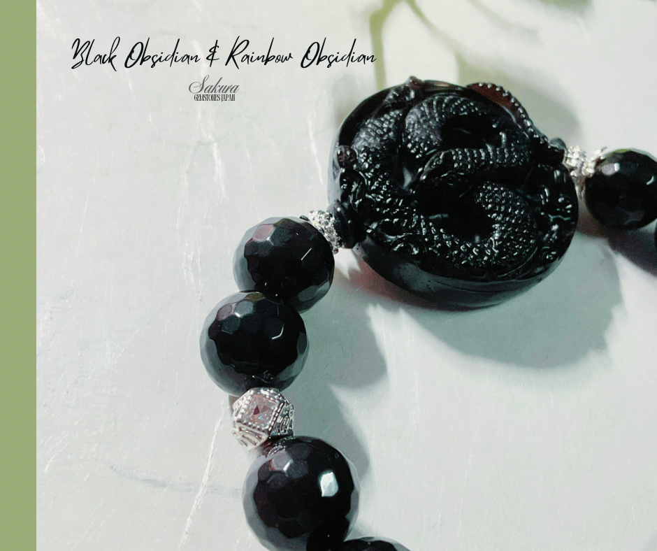 Black Obsidian Snake & Rainbow Obsidian Beads Bracelet ( desabure by: im sakura )