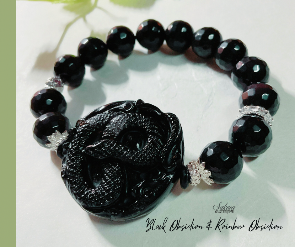 Black Obsidian Snake & Rainbow Obsidian Beads Bracelet ( desabure by: im sakura )