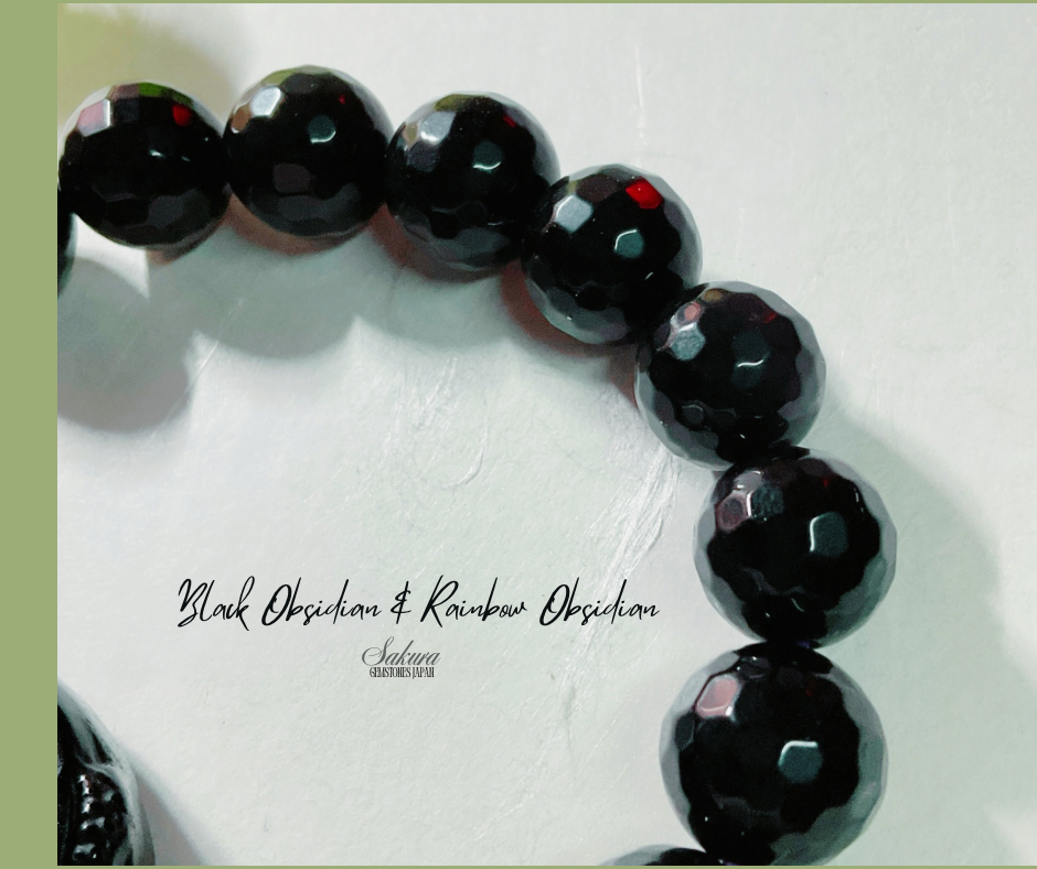 Black Obsidian Snake & Rainbow Obsidian Beads Bracelet ( desabure by: im sakura )