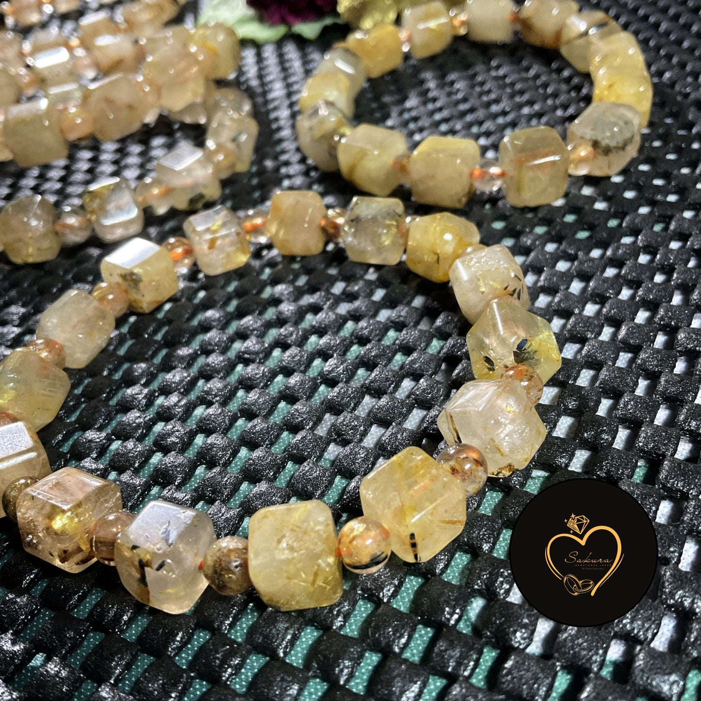 Golden Rutile in Quartz Bracelet ( square x round beads )
