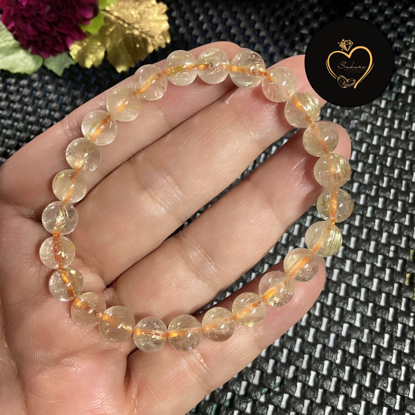 High Quality Golden Rutile in Quartz Bracelet