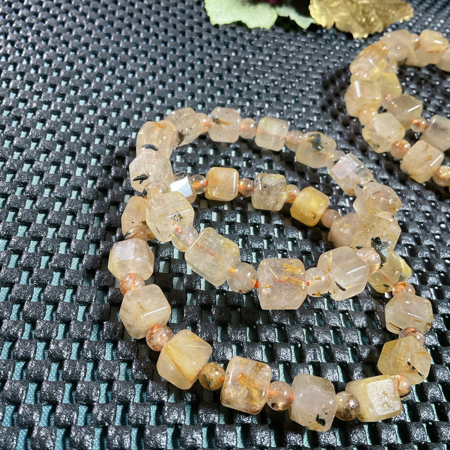 Golden Rutile in Quartz Bracelet ( square x round beads )