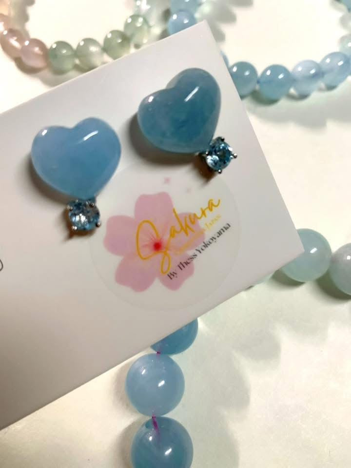 HEART🩵Aquamarine x Blue Topaz s925 setting earrings