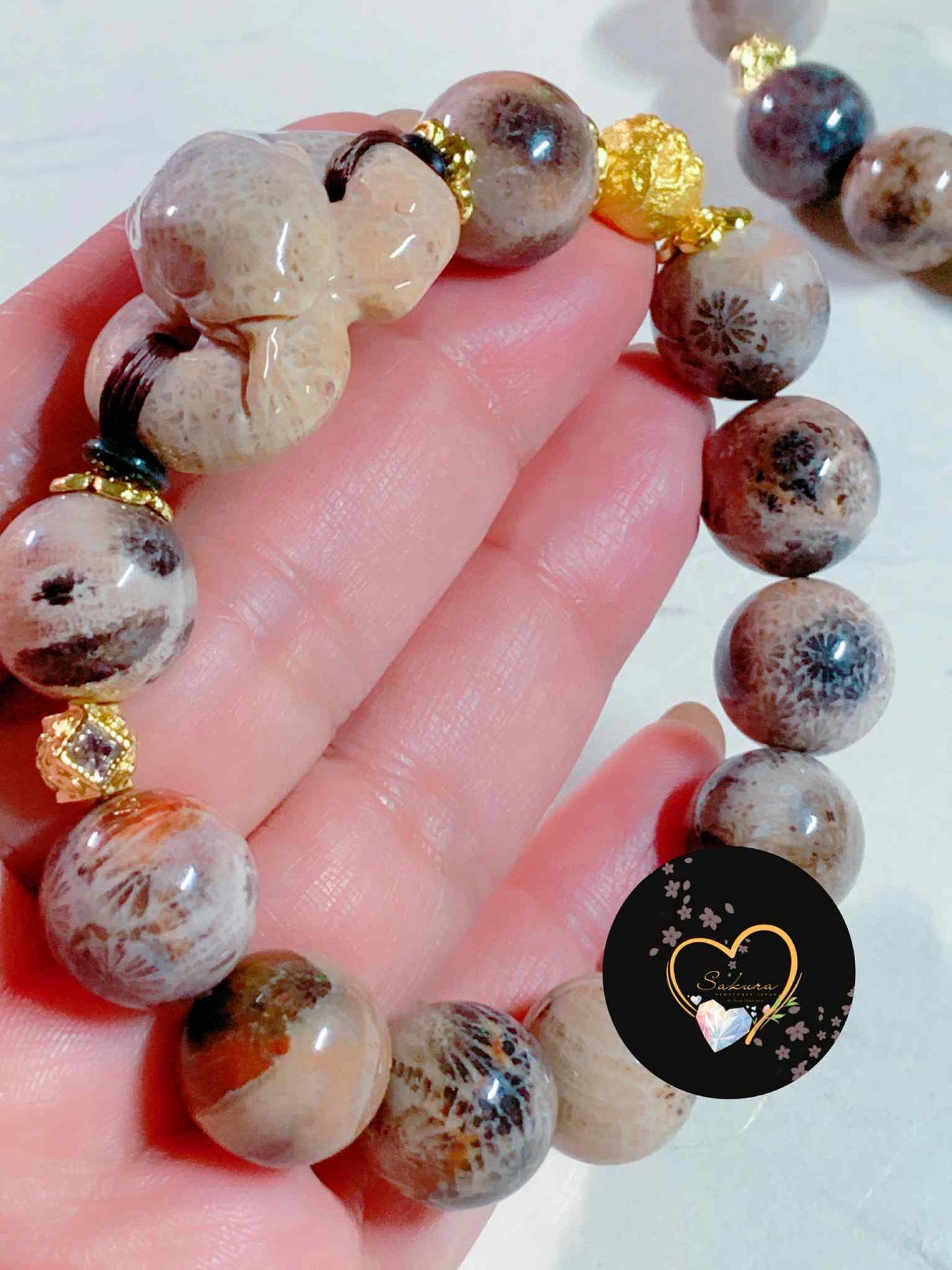 Fossil CORAL🪸 SNAKE Carving Charms Bracelet ( desabure by: iMSAKURA )