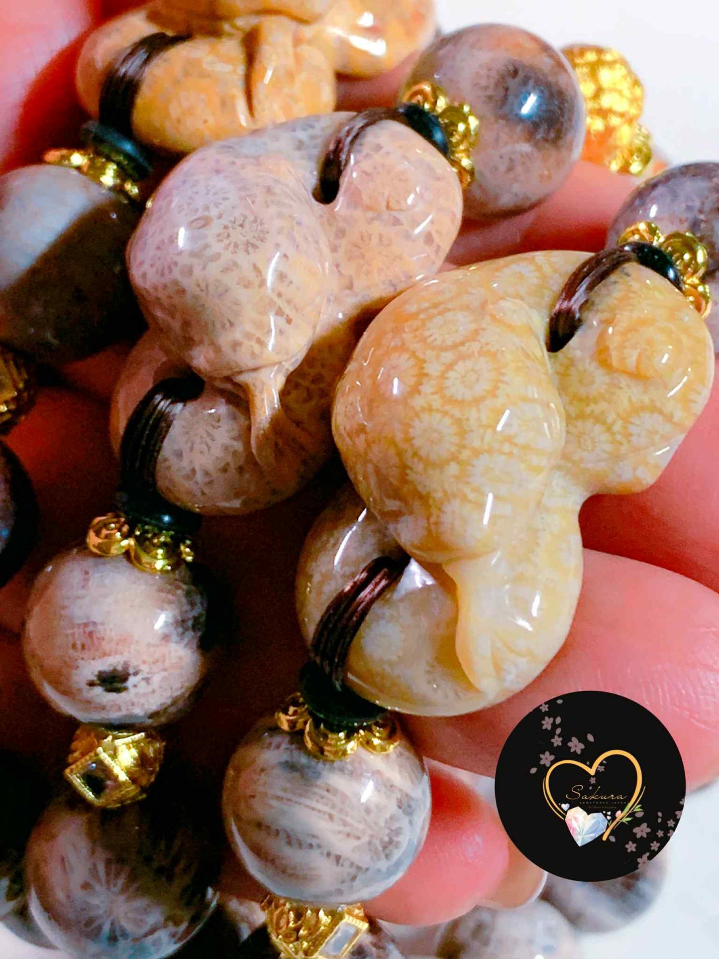 Fossil CORAL🪸 SNAKE Carving Charms Bracelet ( desabure by: iMSAKURA )