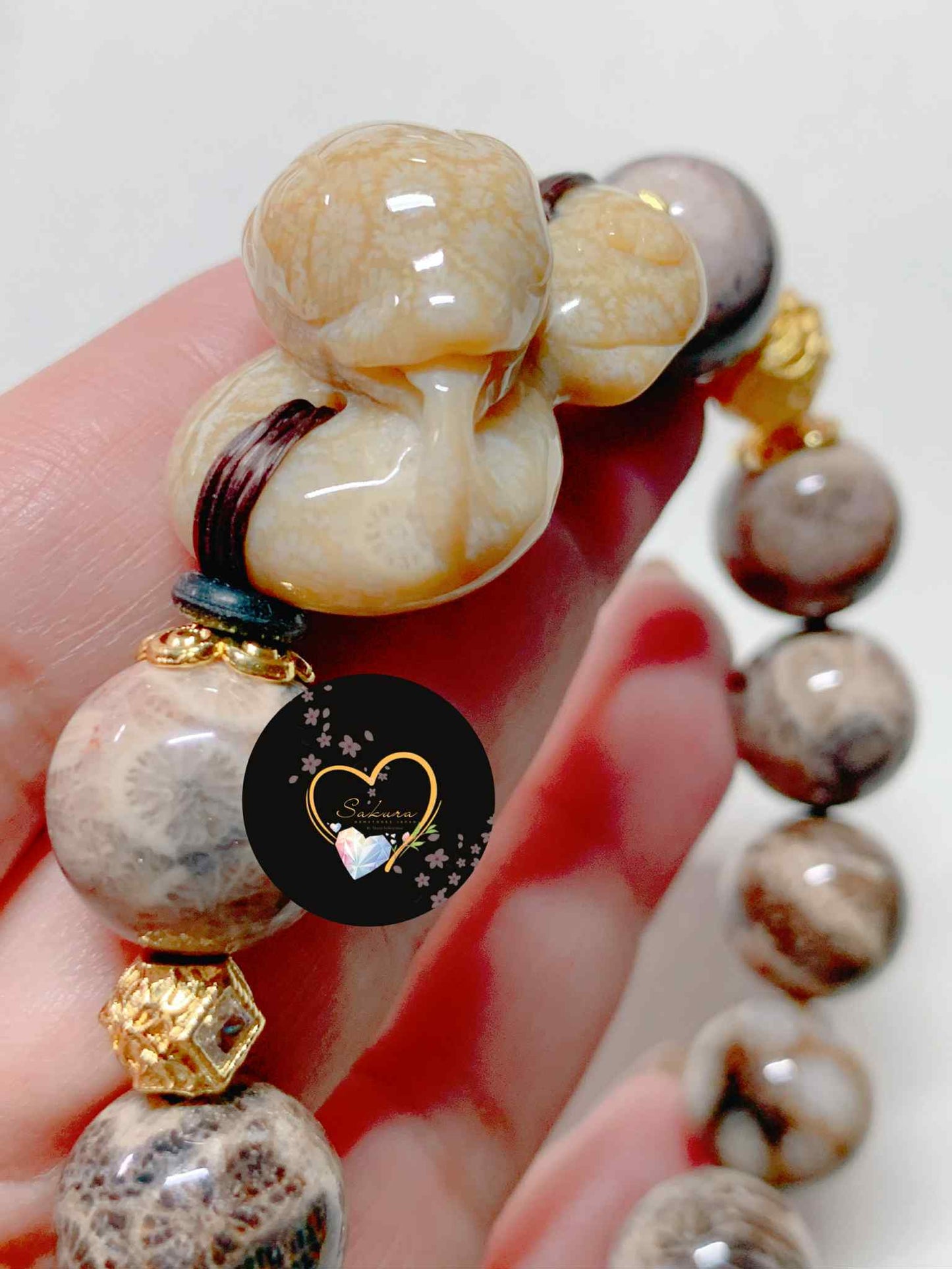 Fossil CORAL🪸 SNAKE Carving Charms Bracelet