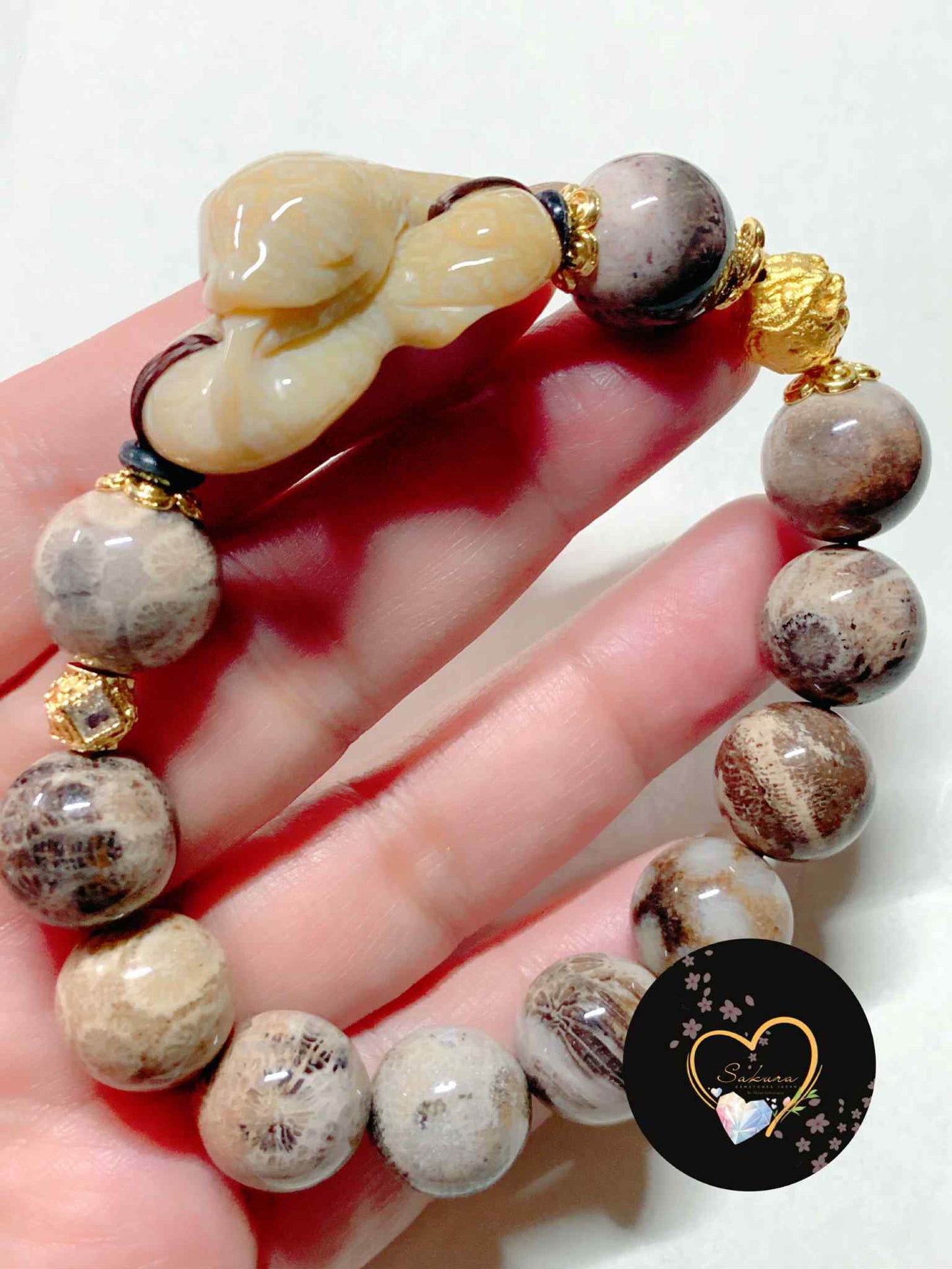 Fossil CORAL🪸 SNAKE Carving Charms Bracelet