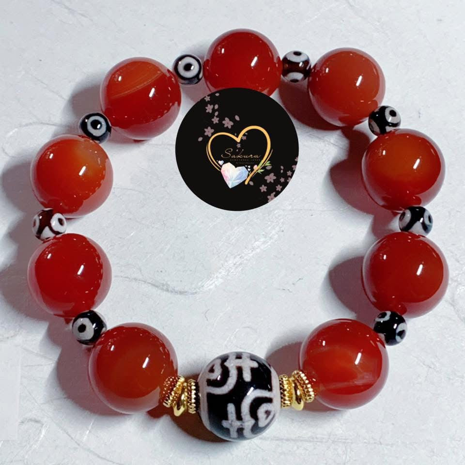 Carnelian TENJU ( 花蜜容器天珠 ) TIBETAN Dzi Bead x3 EYE Bracelet