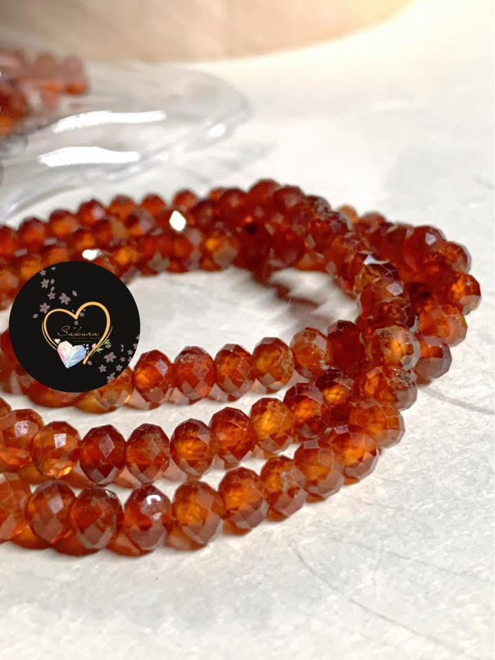 Orange GARNET (Rondel faceted cut) s925 Silver Setting
