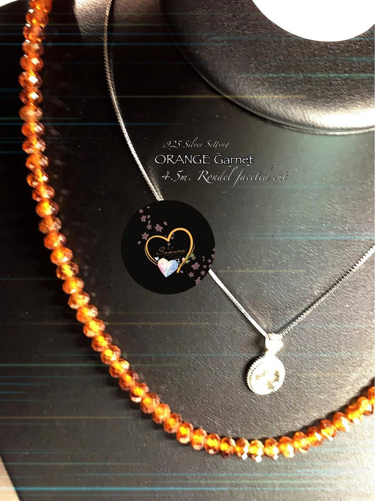Orange GARNET (Rondel faceted cut) s925 Silver Setting