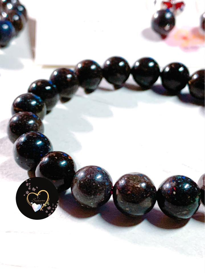 MATRIX Black OPAL Bracelet x Earrings SET ( s925 garnet stud earrings )