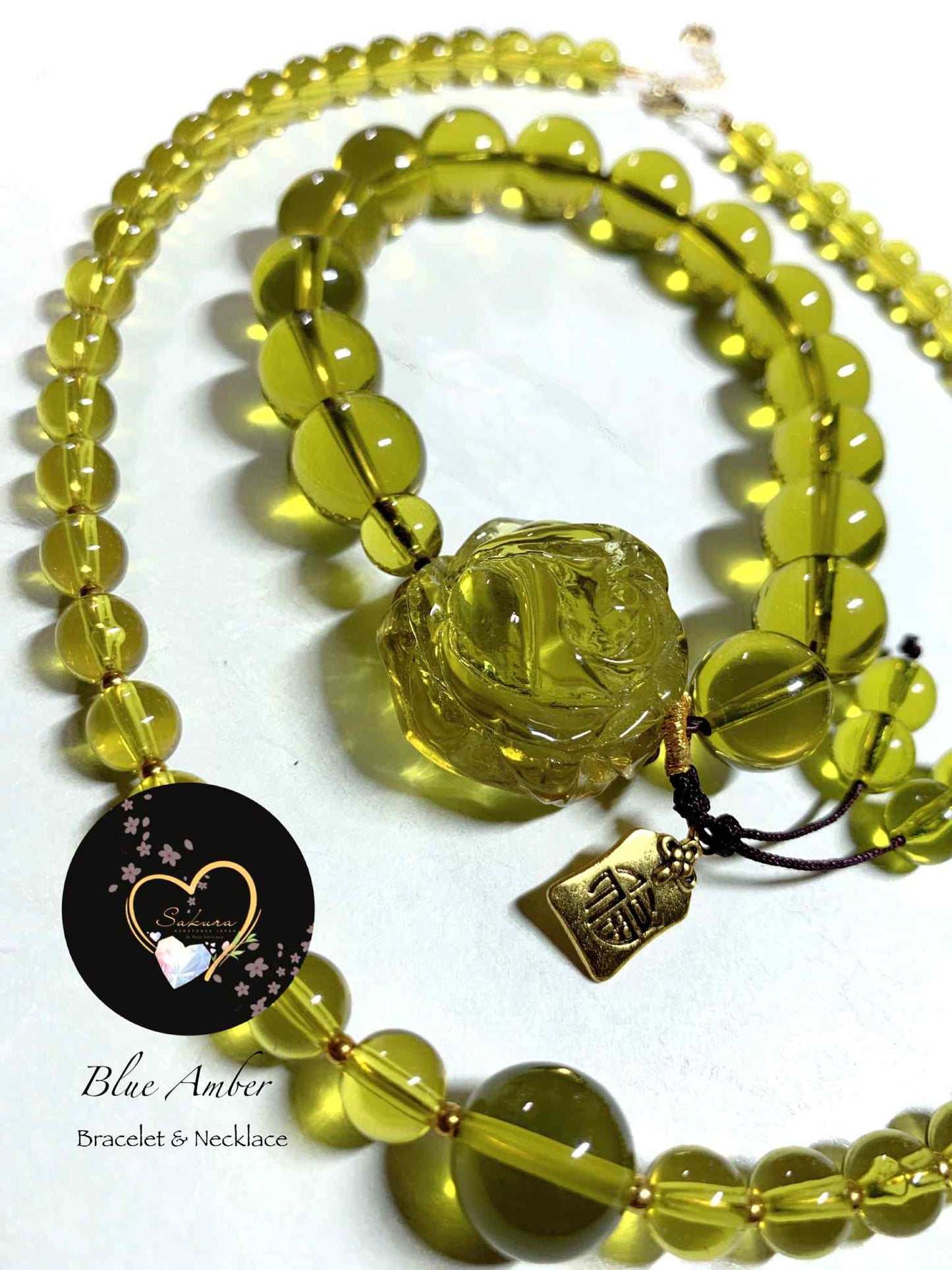 BLUE Amber Necklace & Bracelet SET