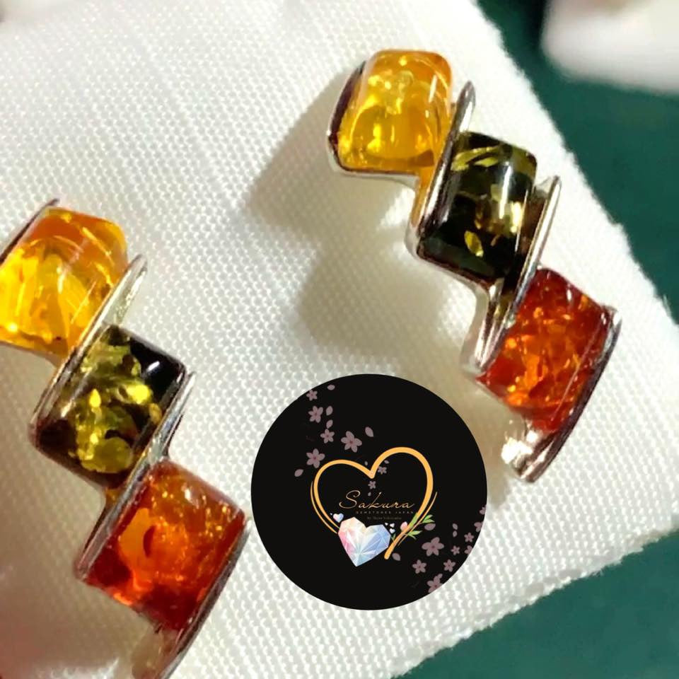 Natural Multi-Color BALTIC AMBER Earrings s925