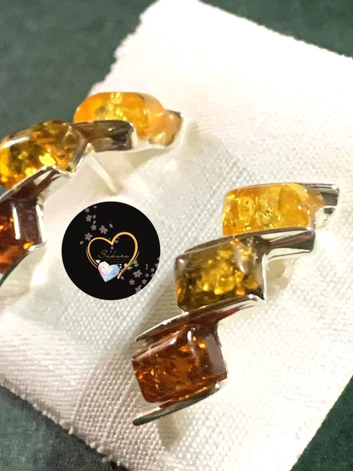 Natural Multi-Color BALTIC AMBER Earrings s925