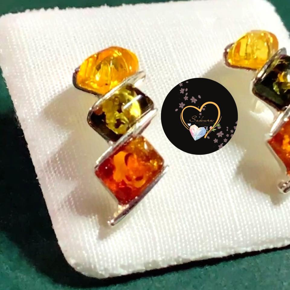 Natural Multi-Color BALTIC AMBER Earrings s925