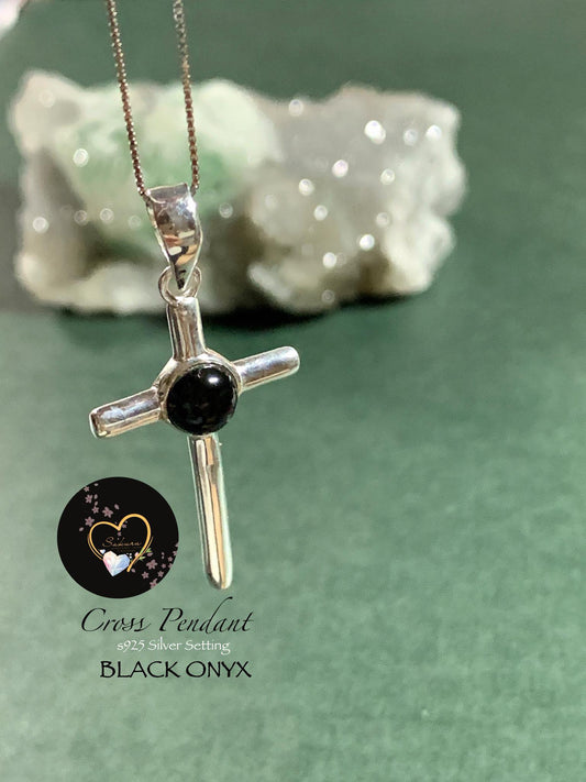 BLACK ONYX CROSS s925 Necklace Pendant