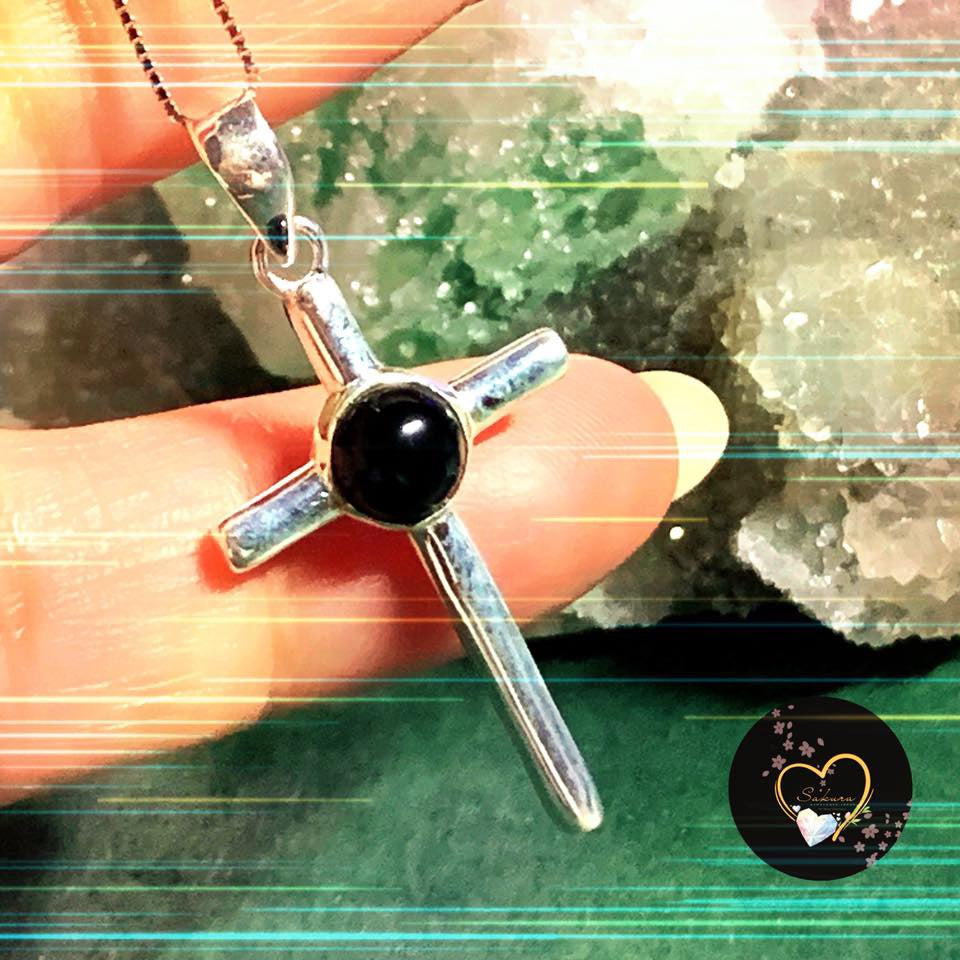 BLACK ONYX CROSS s925 Necklace Pendant