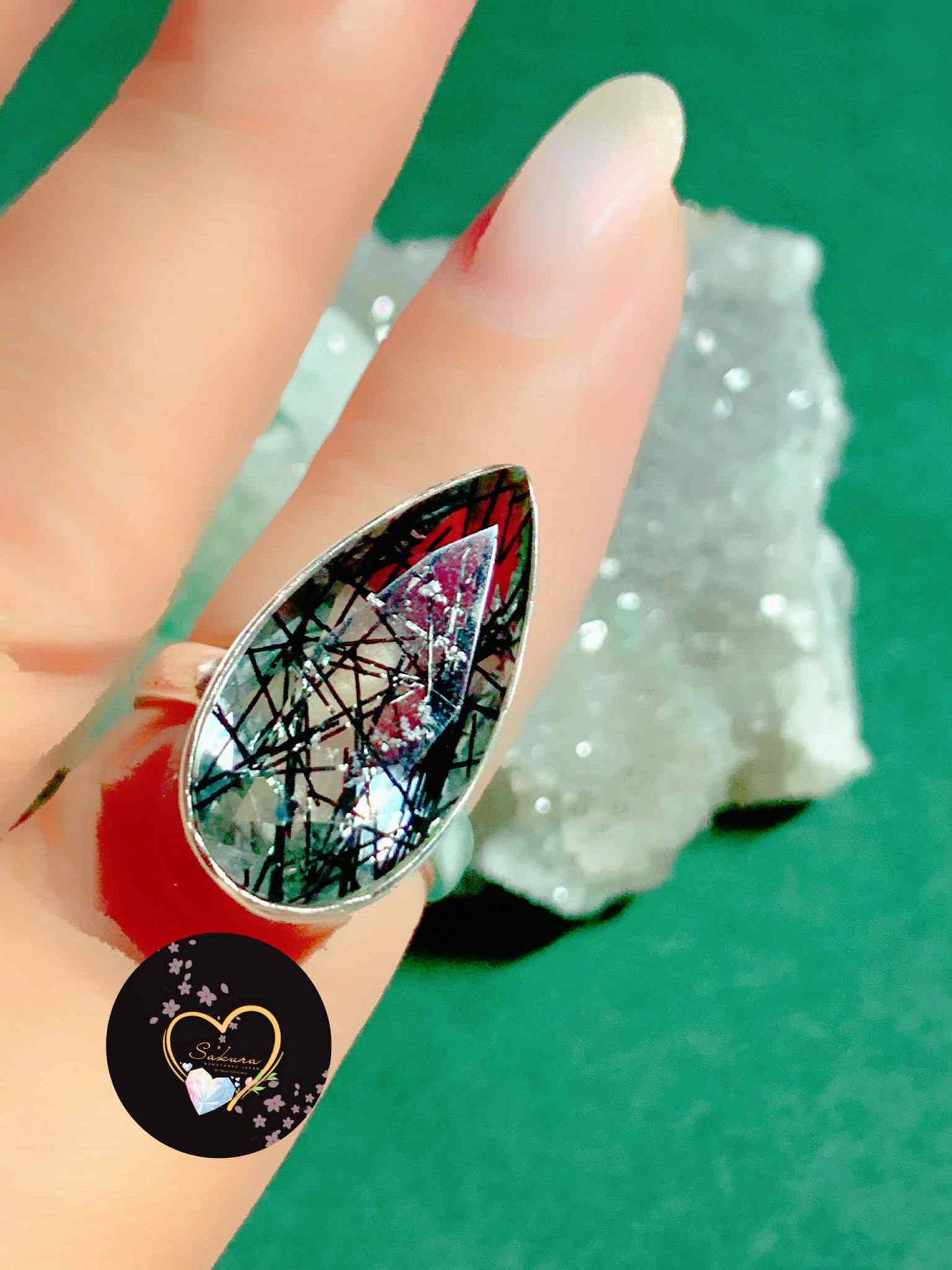 BLACK RUTILE in Quartz s925 Ring