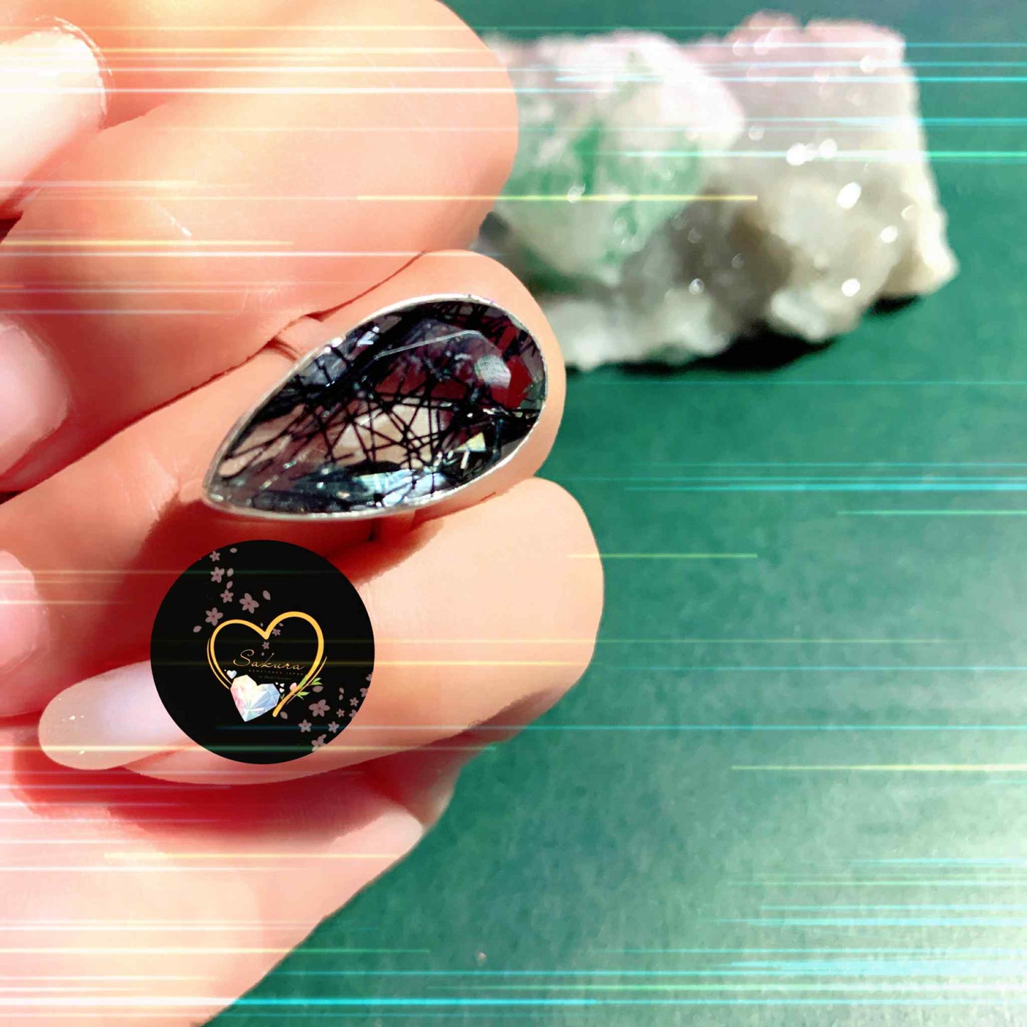 BLACK RUTILE in Quartz s925 Ring