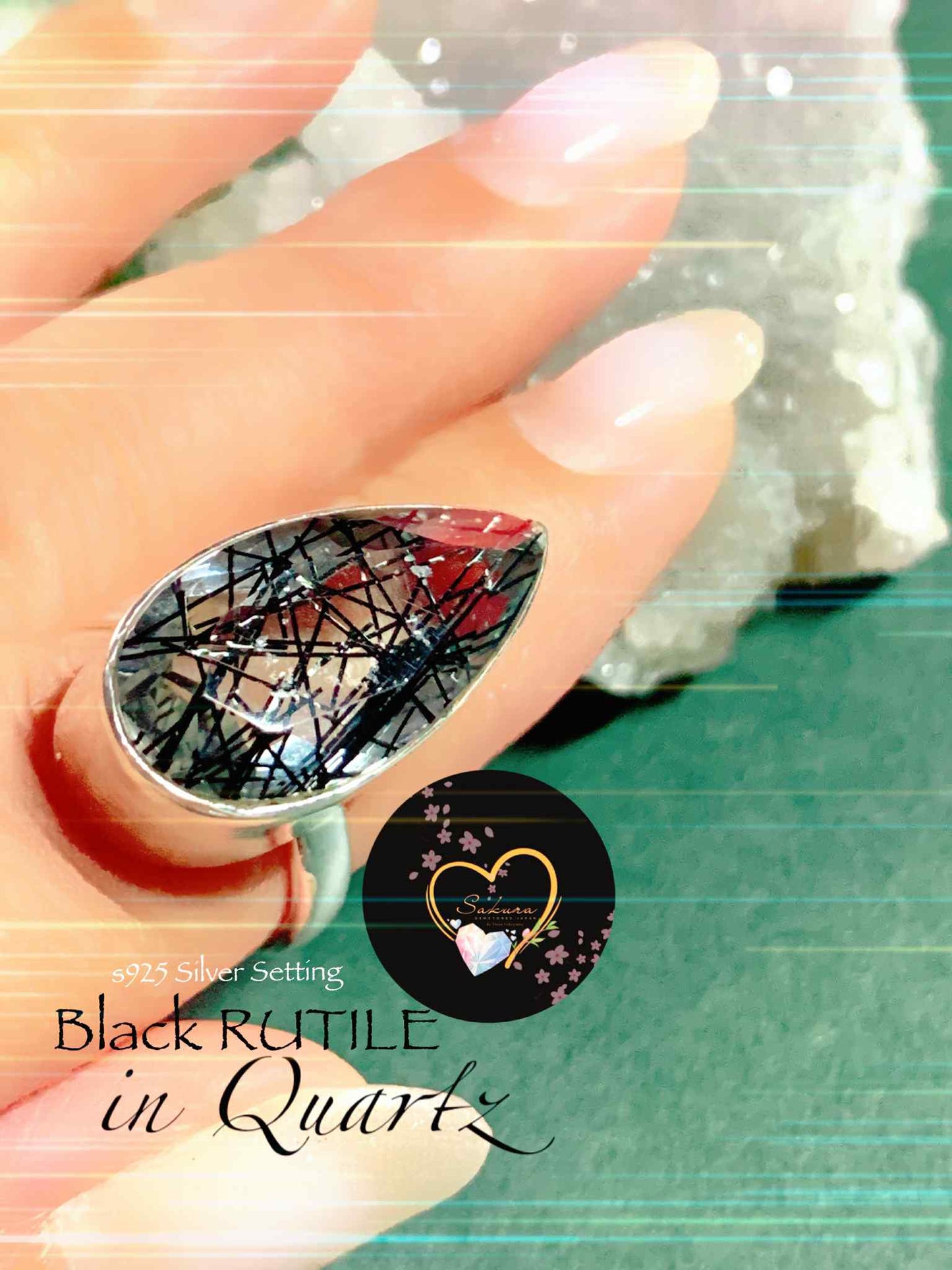 BLACK RUTILE in Quartz s925 Ring