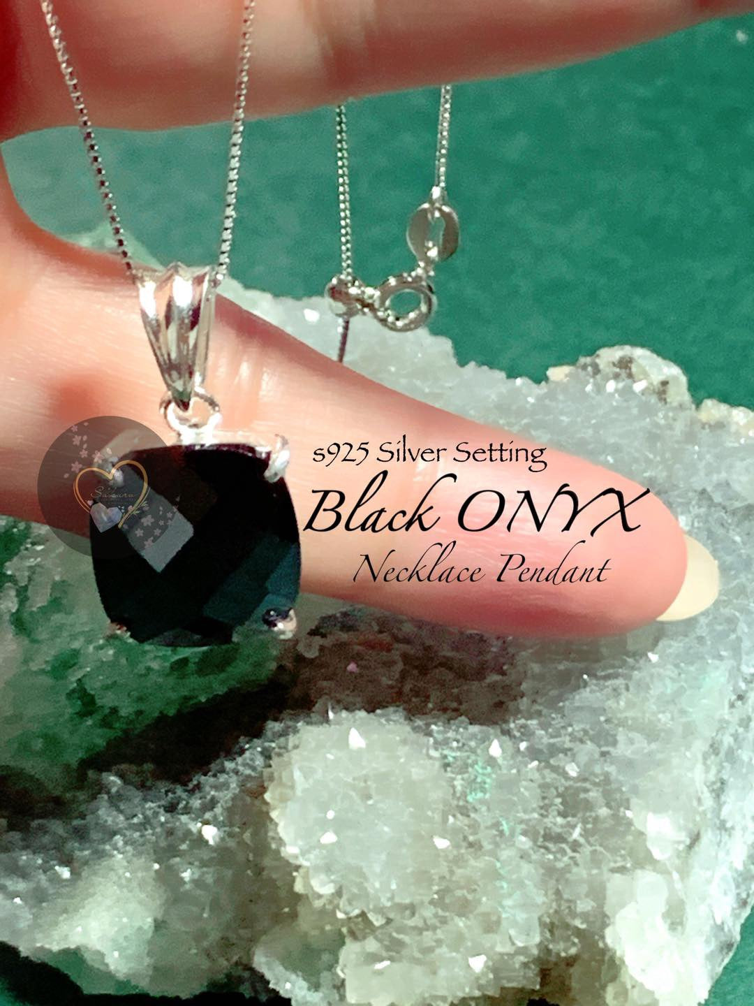 BLACK ONYX faceted s925 Necklace Pendant