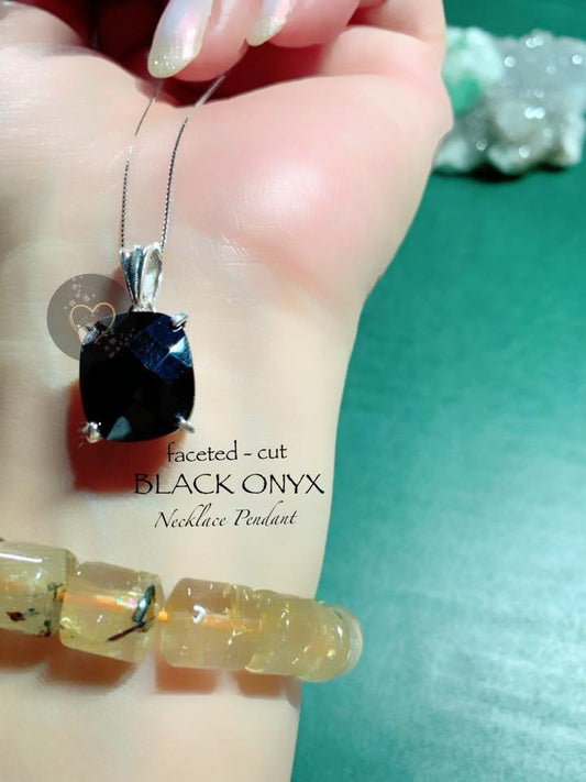 BLACK ONYX faceted s925 Necklace Pendant