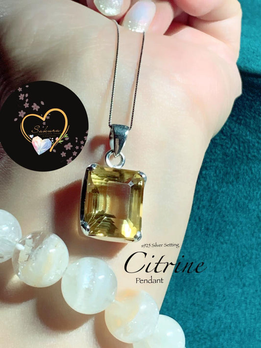 Natural Citrine Emerald-cut Pendant s925 Silver