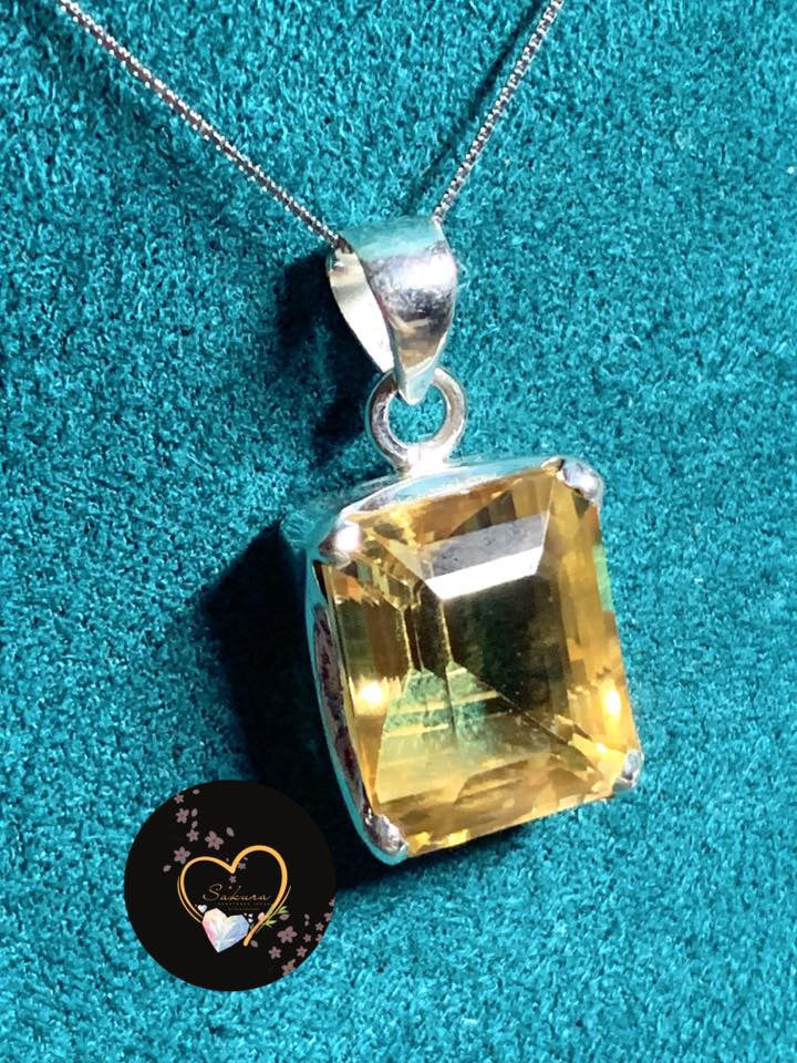 Natural Citrine Emerald-cut Pendant s925 Silver