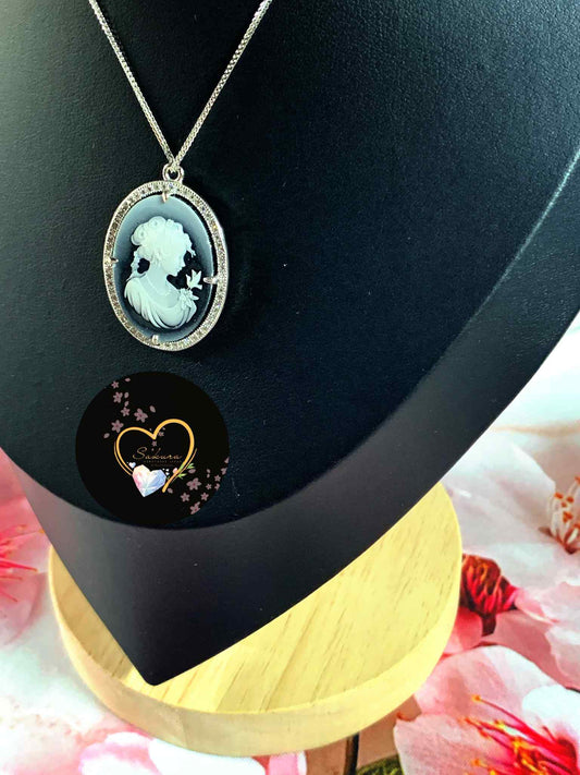 HAND ENGRAVED Natural STONE Natural Agate CAMEO Black Agate Pendant fr: Italian 🇮🇹