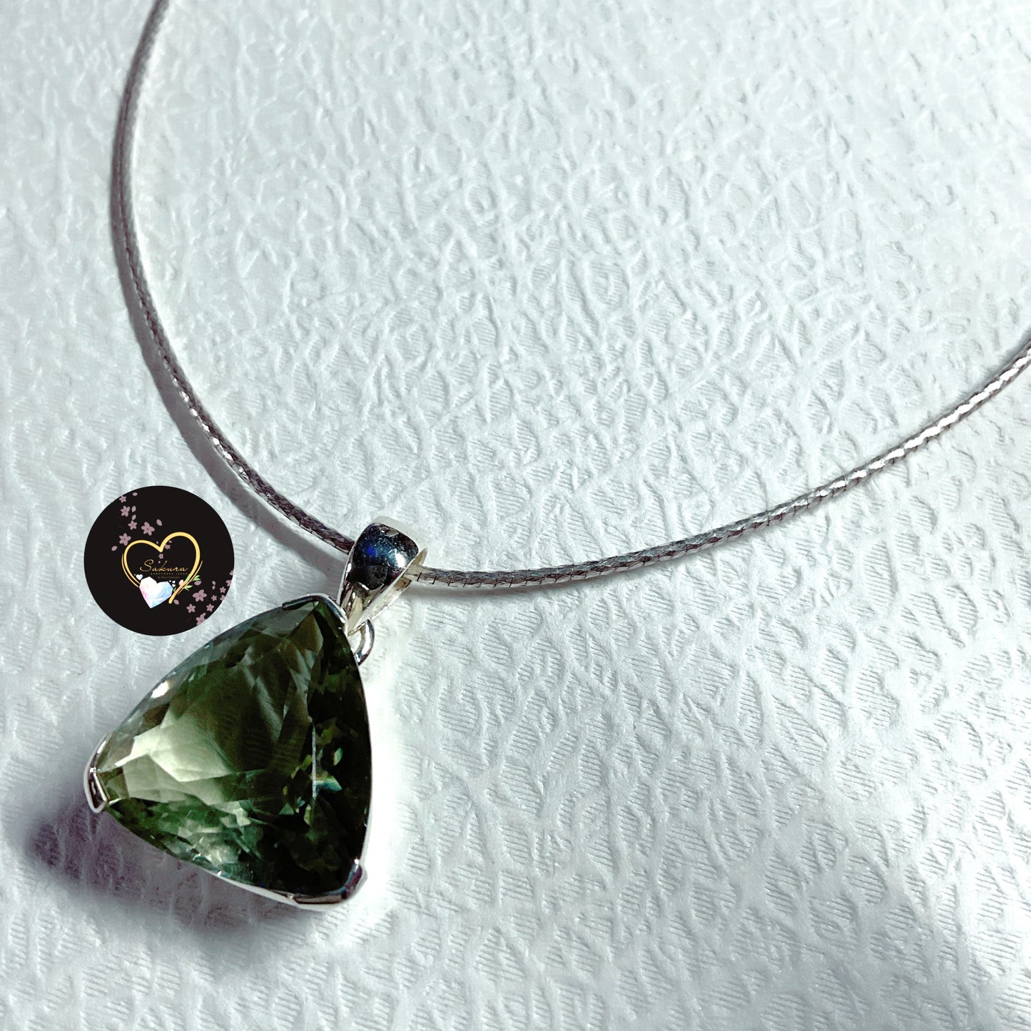 Elegant Trillion Cut ~ Natural Green Amethyst Pendant