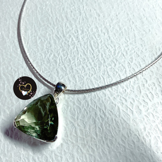 Elegant Trillion Cut ~ Natural Green Amethyst Pendant