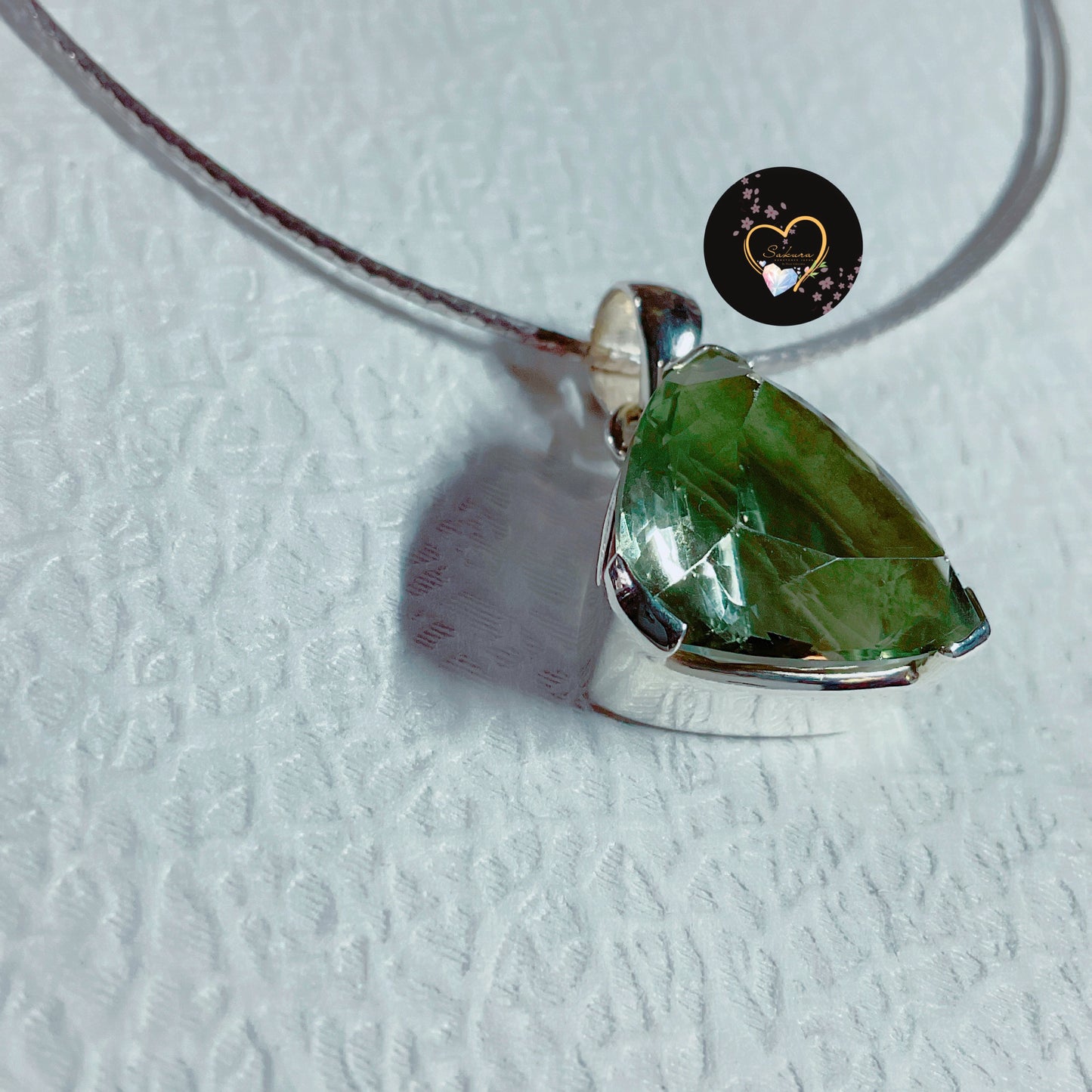 Elegant Trillion Cut ~ Natural Green Amethyst Pendant