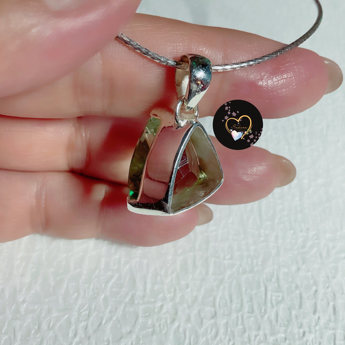 Elegant Trillion Cut ~ Natural Green Amethyst Pendant