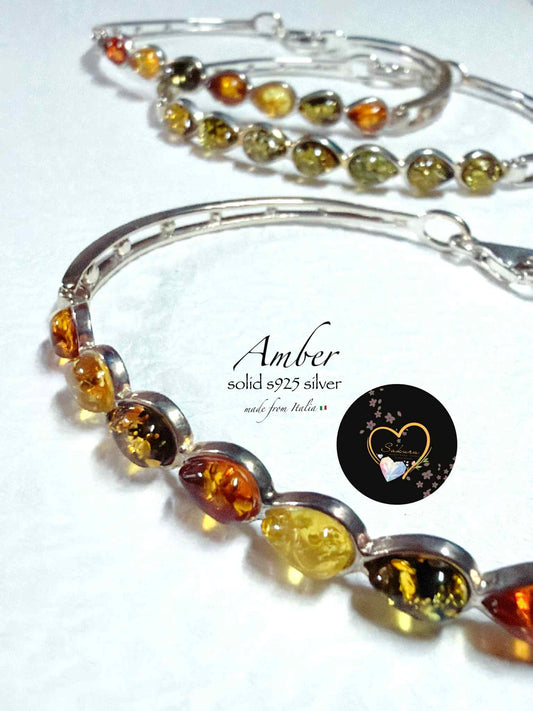 s925 Silver MIX Colors Natural Baltic Amber Bracelet