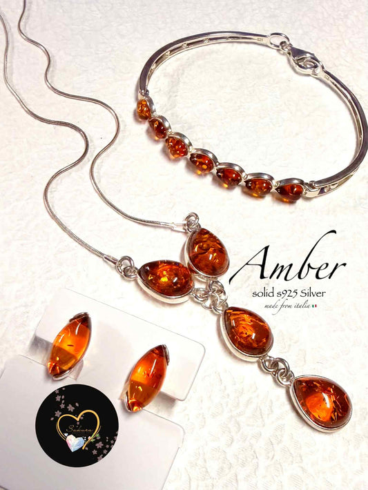 s925 Silver Baltic Amber ( x3brown Jewel SET )