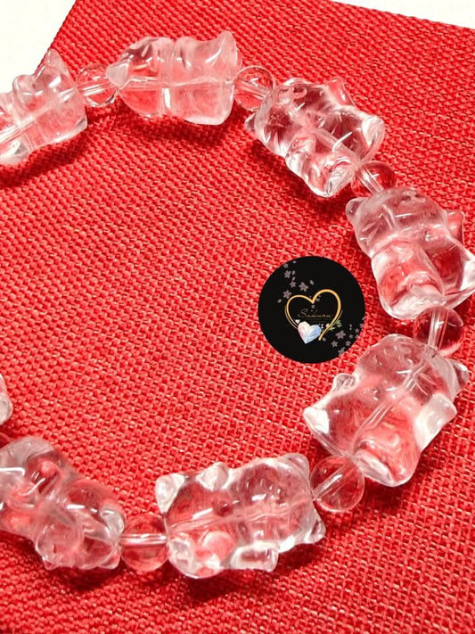 Master Healer CLEAR QUARTZ Manekineko Carvings Bracelet