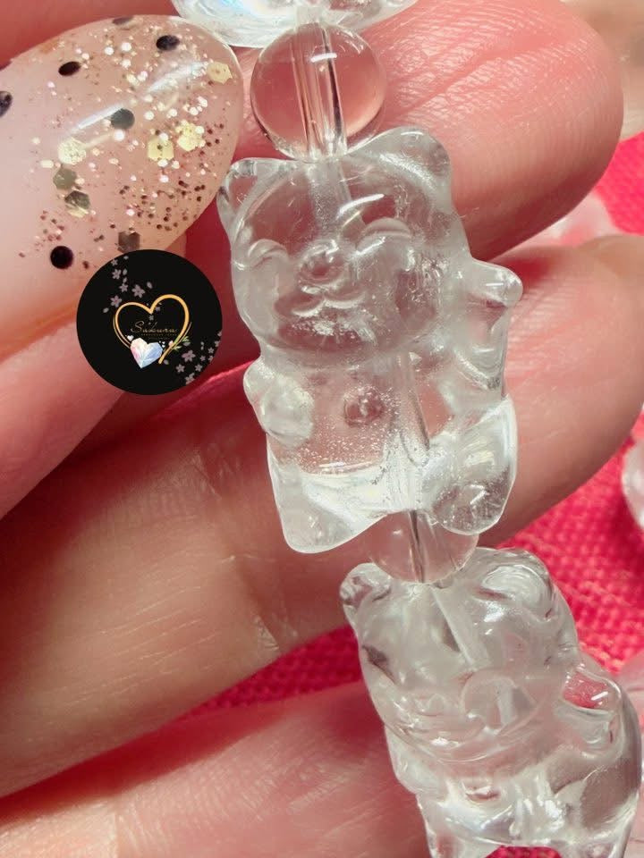 Master Healer CLEAR QUARTZ Manekineko Carvings Bracelet