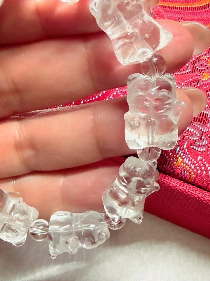 Master Healer CLEAR QUARTZ Manekineko Carvings Bracelet