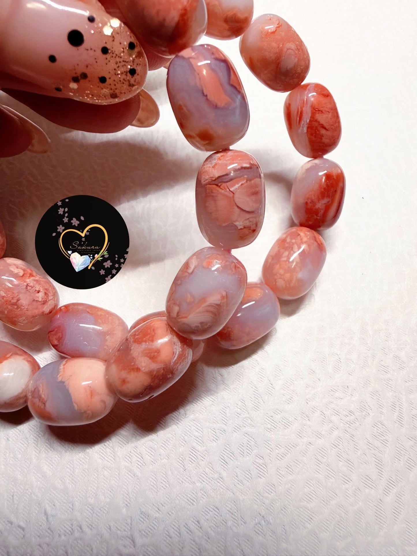 Natural Stone PINK AGATE Brrel Shaped Bracelet