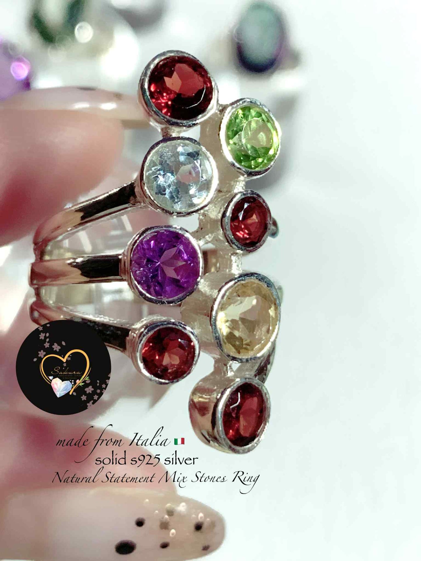 s925 Silver Statement MIX Colors Gemstones Ring
