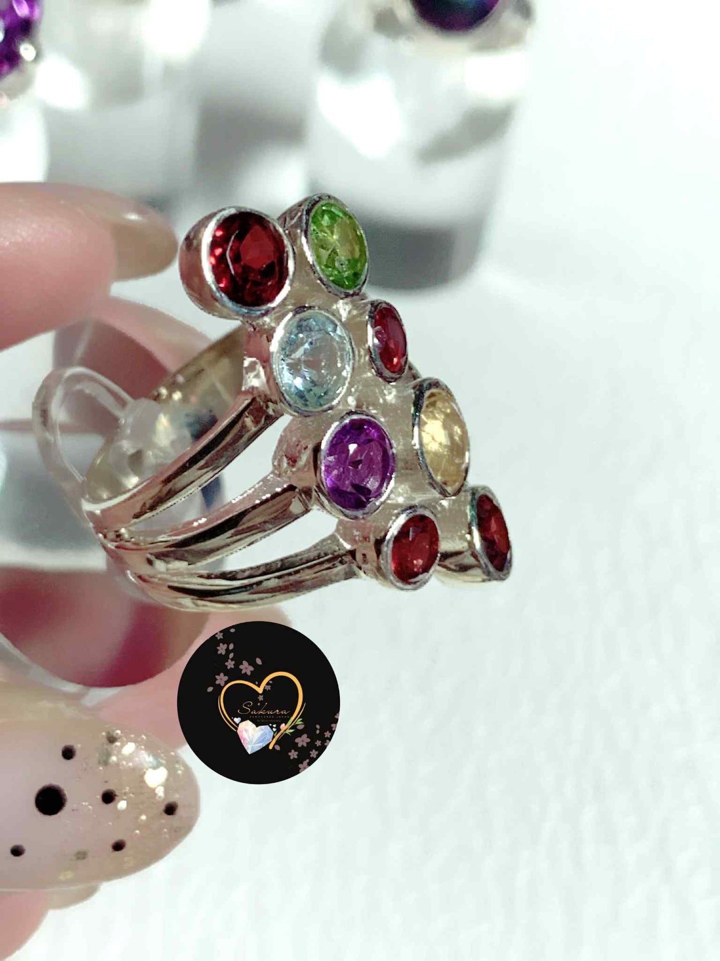 s925 Silver Statement MIX Colors Gemstones Ring