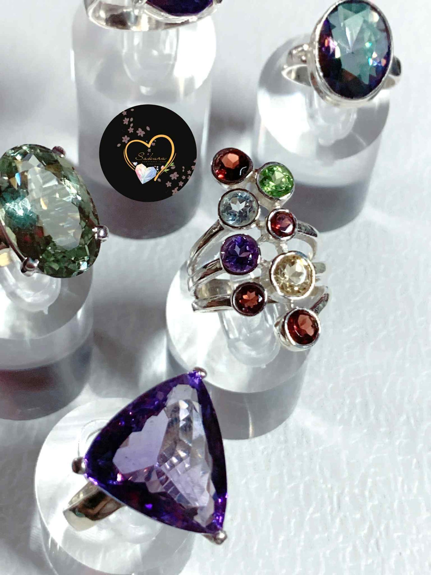 s925 Silver Statement MIX Colors Gemstones Ring