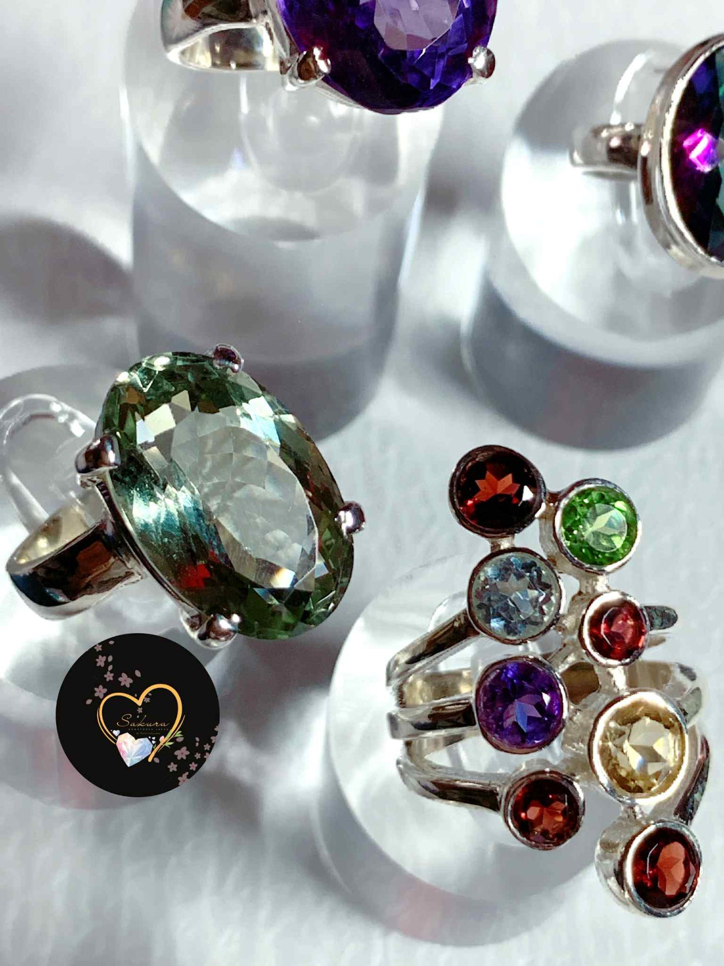 s925 Silver Statement MIX Colors Gemstones Ring
