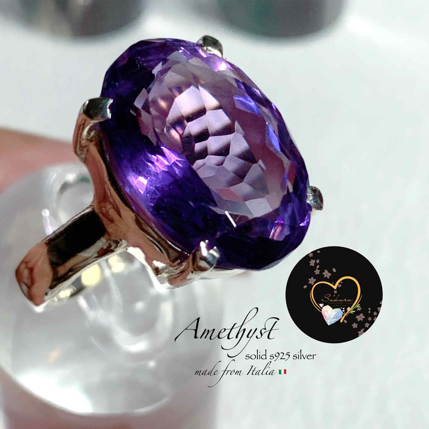 s925 Silver Amethyst Faceted Cut OVAL Ring