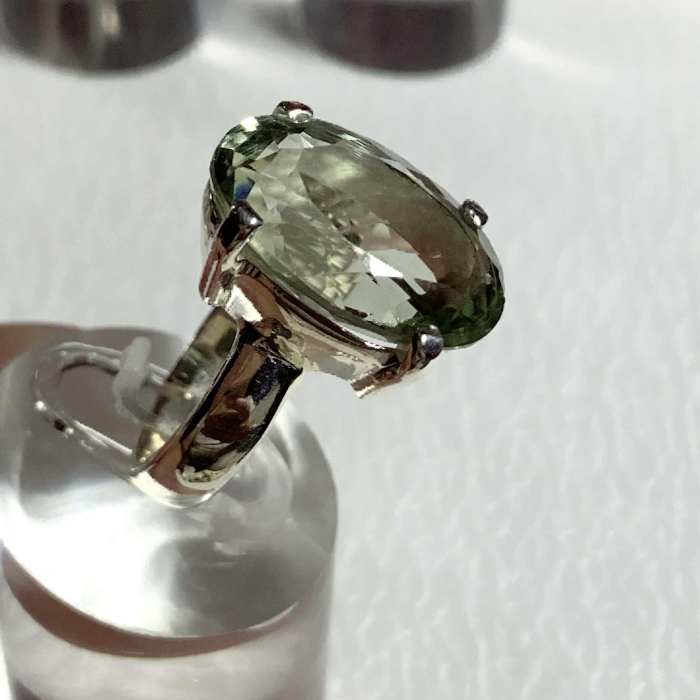 s925 Silver Natural Green Amethyst Ring OVAL