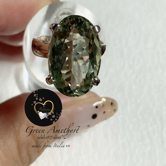 s925 Silver Natural Green Amethyst Ring OVAL